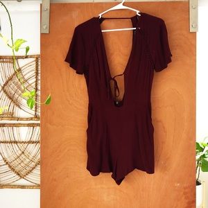 Kendall + Kylie Maroon Front Tie Romper